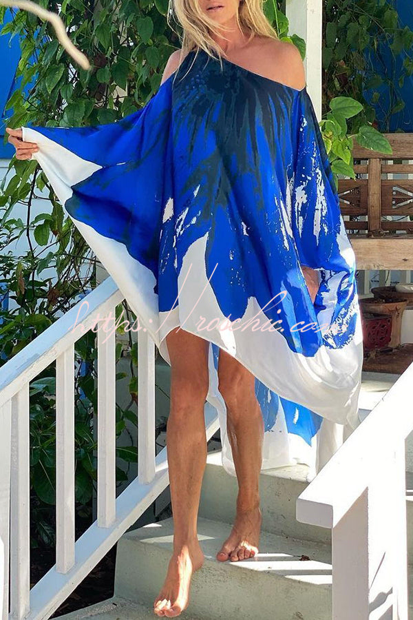 Unique Printed One Shoulder Cover Up Maxi Dress
