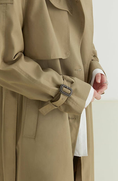 Double-breasted Loose Mid-length Melton Trench Coat