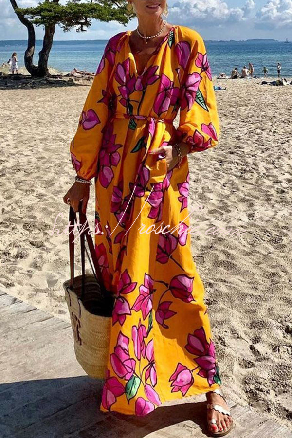 Gramercy Garden Print Pocket Belted Long Sleeve Maxi Dress