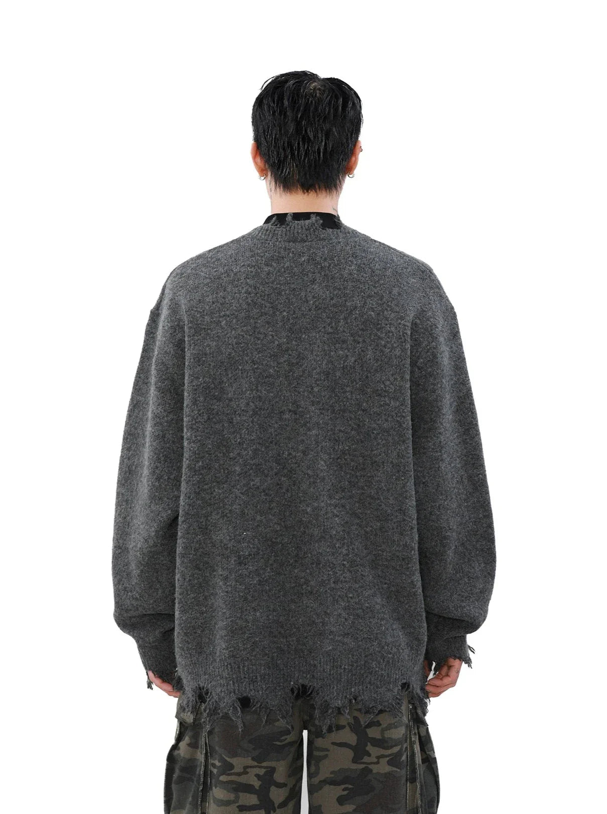 Cross Zipper Half-zip Distressed Sweater