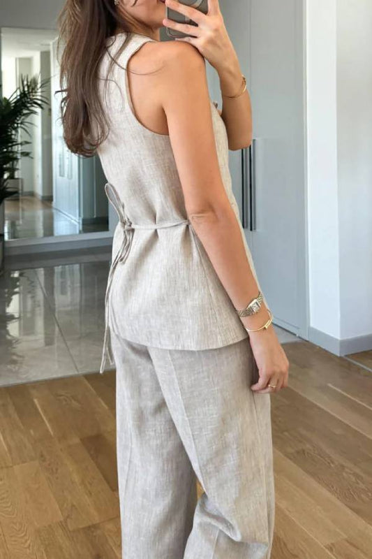 Split Vest \u0026 Lace-up Pants Two-piece Set