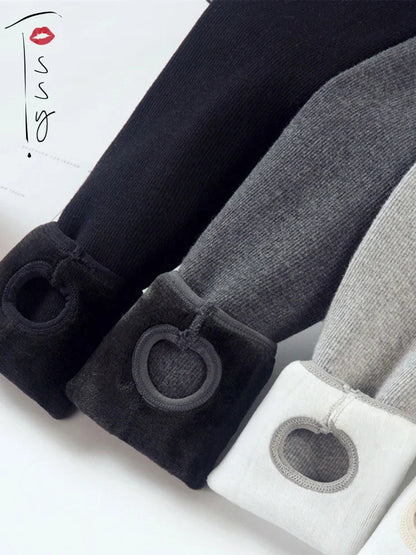 Warm Fleece Lined Super Thick Warm Leggings Winter Spandex Ribbed Slim Pattern Leggins Winter High Waist Basic Pants