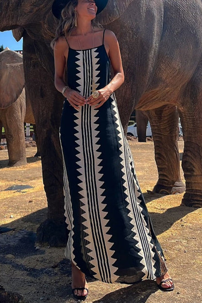 Take a Trip Print Backless A-line Maxi Dress