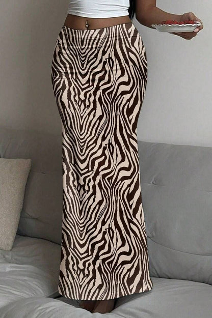 Low Rise Printed Maxi Skirt