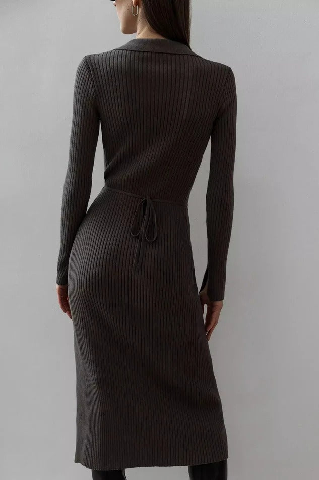 Belted Long Sleeve Knit Sweater Dress