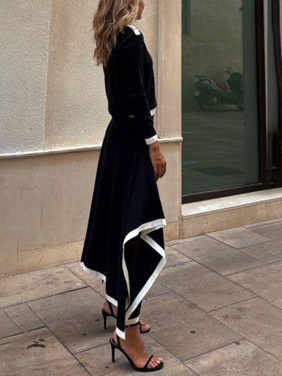 Contrast Color Round Neck Long Sleeve Sweater