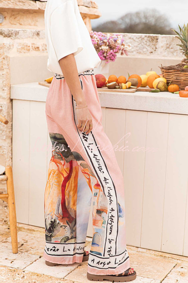 Unique Printed Elastic Waist Vacation Wide Leg Pants
