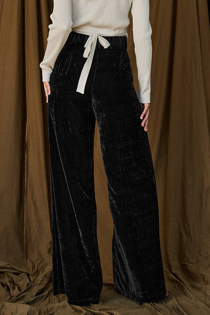 Gold Velvet Draped Wide-leg Pants, Loose Pants