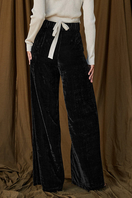 Gold Velvet Draped Wide-leg Pants, Loose Pants
