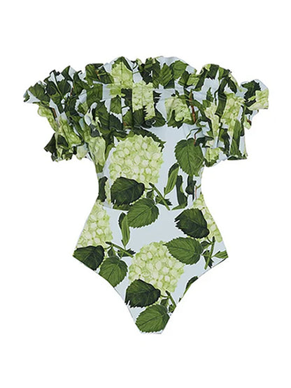 Print One Piece Swimsuit and Skirt