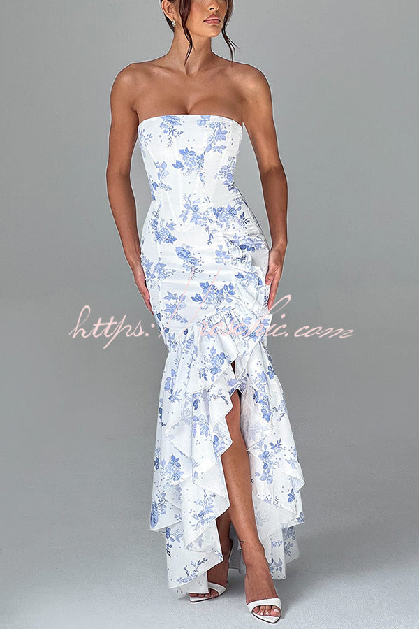 Off-shoulder Slim Fit Irregular Hem Maxi Dress