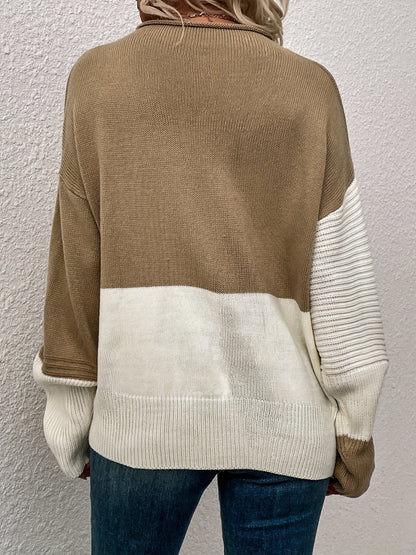 Color Block Loose Pullover Sweater Rj9313