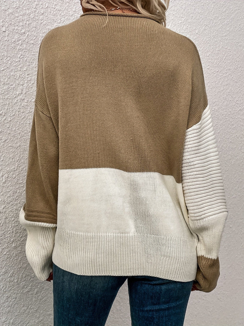 Color Block Loose Pullover Sweater Rj9313