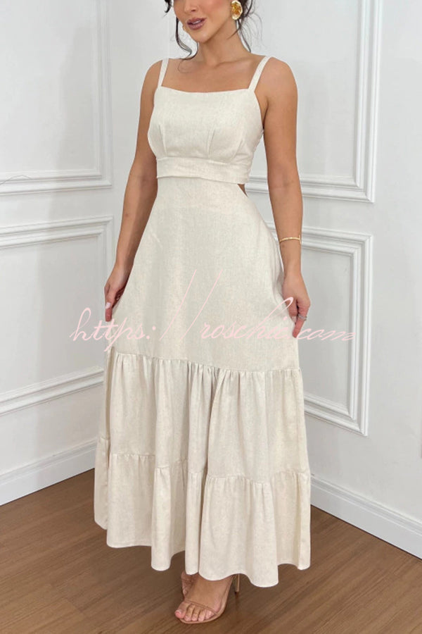 Color Sleeveless Pleated Back Waist-baring Maxi Dress