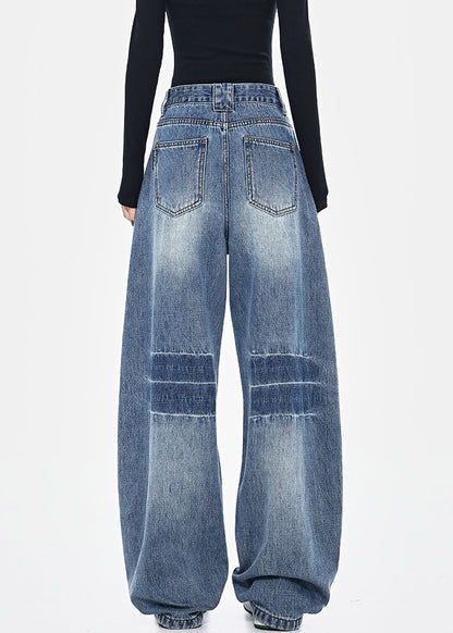 Pants Pockets High Spring Blue Patchwork Waist Denim