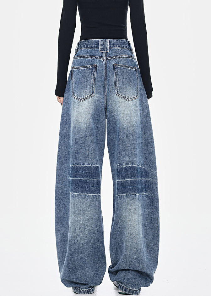 Pants Pockets High Spring Blue Patchwork Waist Denim