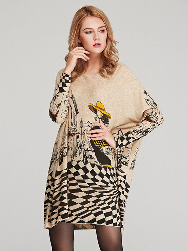 Loose Printed Split-joint Sweater