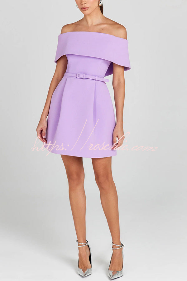 Evening Lapel Bandeau Removable Belt Pocketed Mini Dress