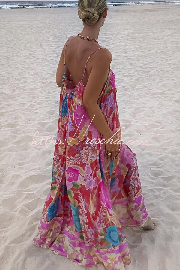 Painter's Garden Print Strappy A-line Maxi Dress