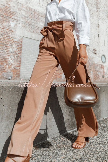 In Vogue Belted Pocketed Wide Leg Pants