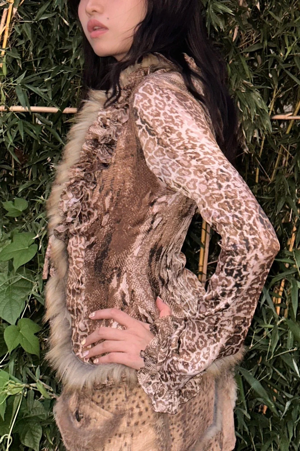 Harajuku Leopard Fur V-neck Blouse