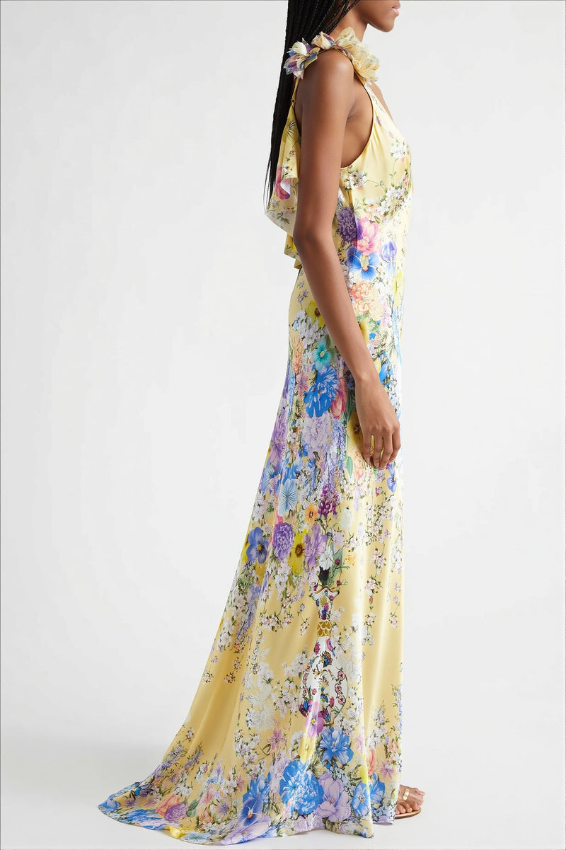 Ruffle Strap Backless Maxi Dress