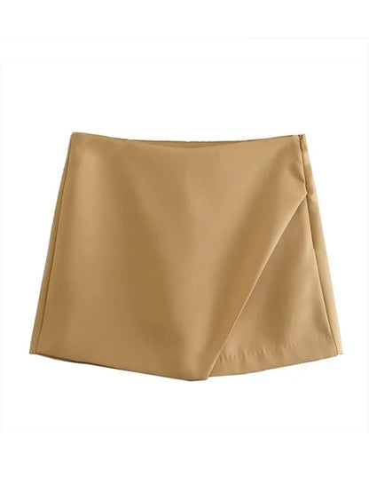 New Candy Color Asymmetrical Shorts Skirts Lady Zipper Fly Pockets Hot Shorts Pantalone