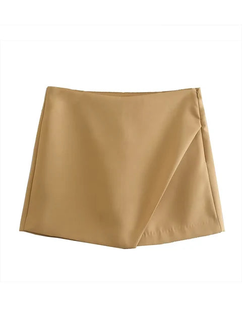 New Candy Color Asymmetrical Shorts Skirts Lady Zipper Fly Pockets Hot Shorts Pantalone