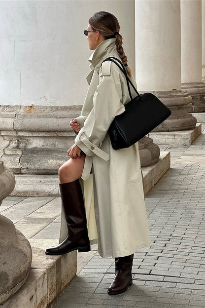 Retro Extra-long Belted Waist-tie Loose Overcoat