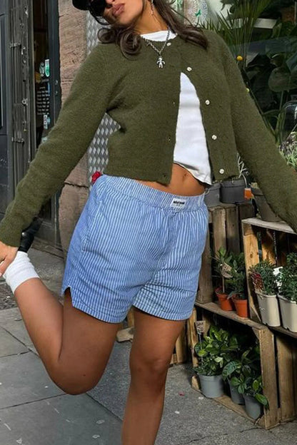 Cropped Knit Button Cardigan