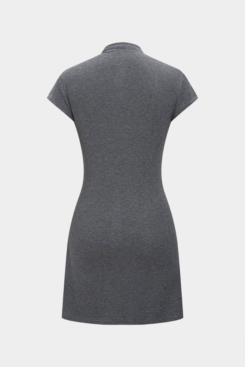 Color A-line Button Short Sleeve Mini Dress