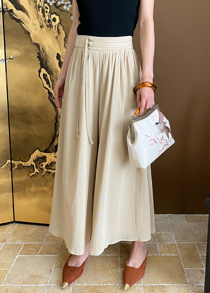 New Khaki Tasseled High Waist Cotton Crop Pants Summer Af1041