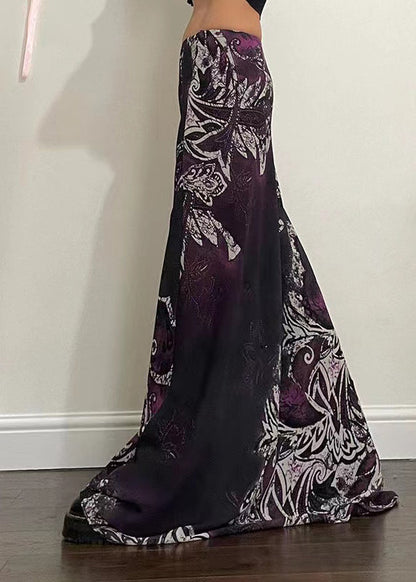 Purple Print Spring Draping Line a Skirt