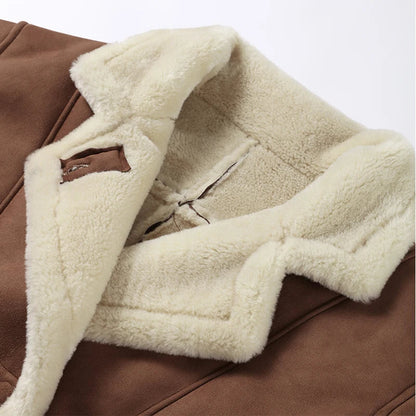 Lamb Woolen Spliced Warm Coat for Side Buttons Lapel Full Sleeve Jackets Lady Autumn Winter Thick Outwear