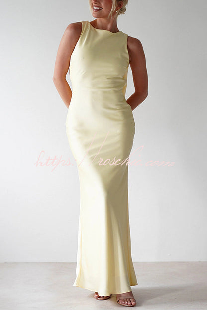 Color Backless Lace-up Slim Maxi Dress