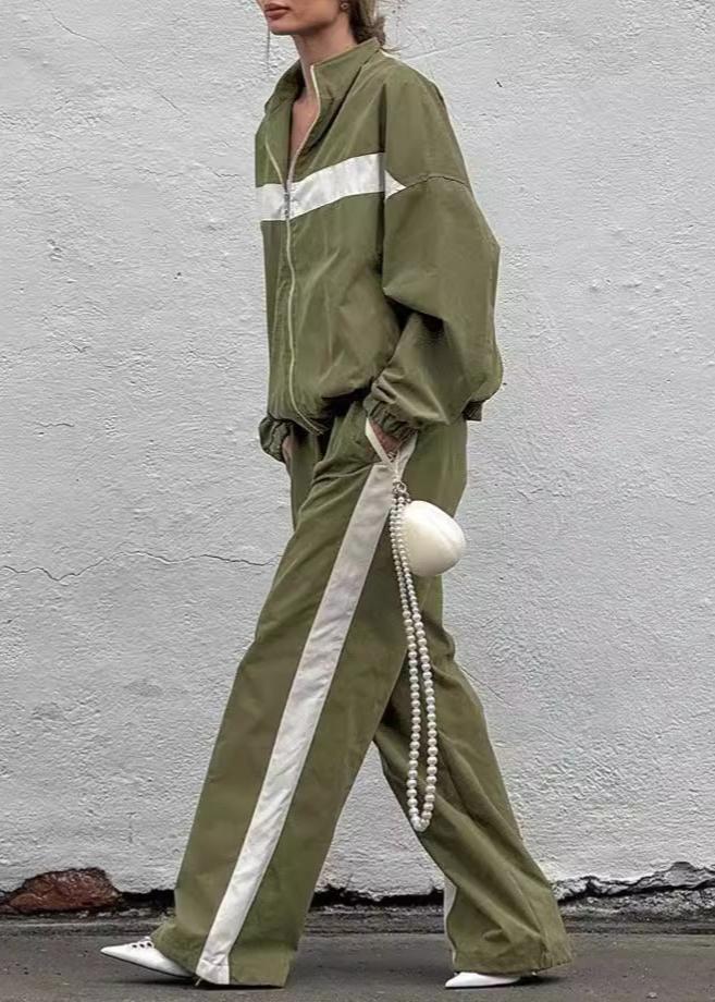Urban Edge - Contrast Zip-up Jacket and Wide-leg Pants Set