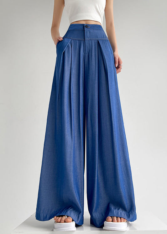 Light Blue Button Denim Wide Leg Pants High Waist Nn023