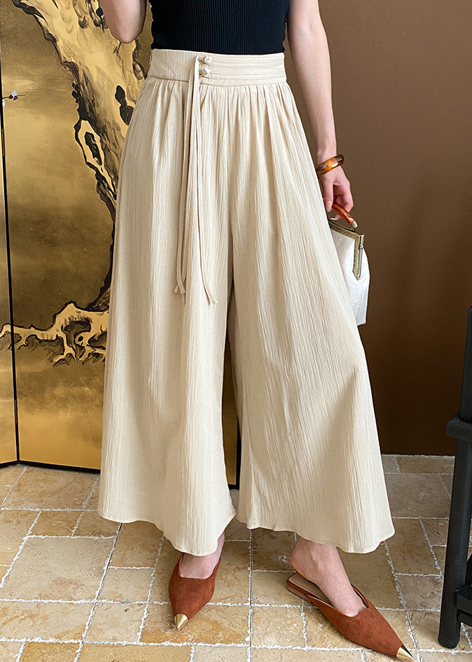 New Khaki Tasseled High Waist Cotton Crop Pants Summer Af1041