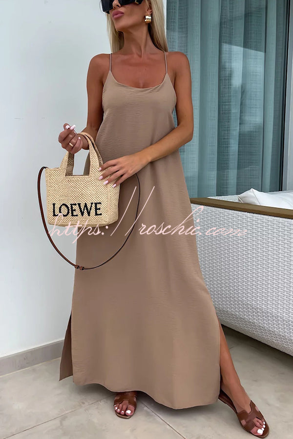 Color Resort Style Spaghetti Strap Backless Maxi Dress