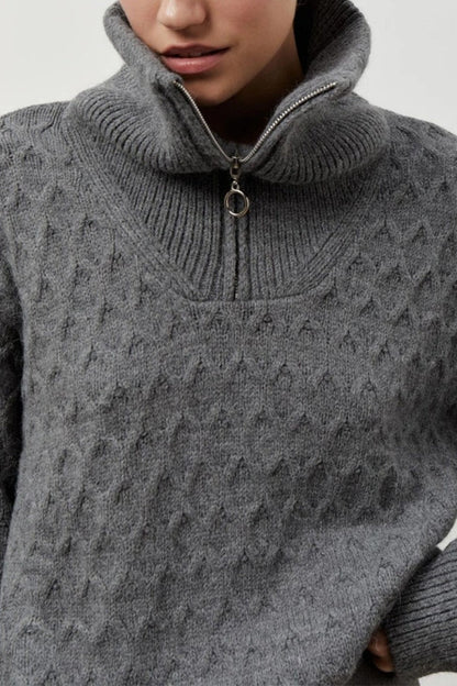 Thick Knit Turtleneck Half-zip Sweater