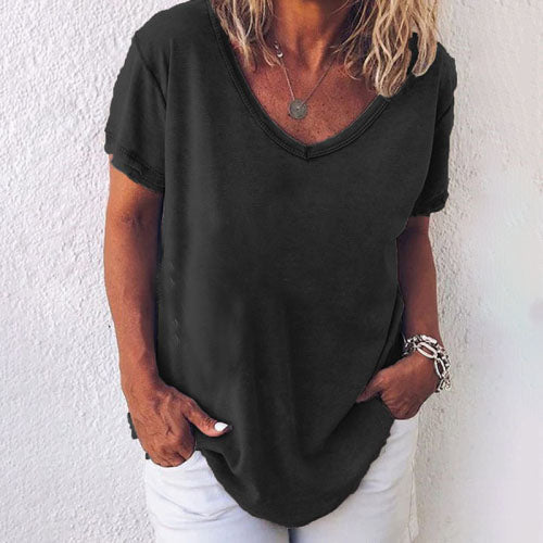 Color V-neck Short-sleeved T-shirt