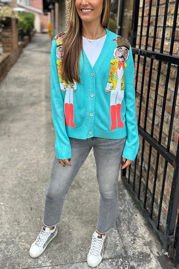 Christmas Nutcracker Sequined Knitted Cardigan