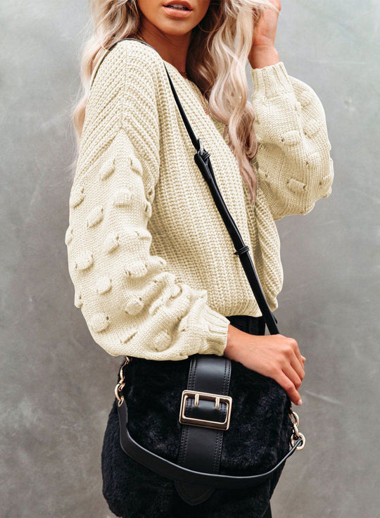 Puffy Sleeve Cable Oversized Knit Sweater