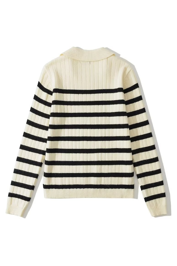 Lapel Loose Striped Knit Sweater