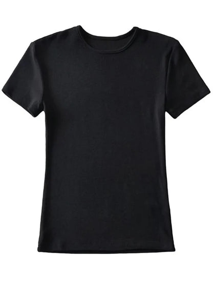 Summer Woman Skinny Fit T-shirt Tight Short-sleeve O-neck Tee Basic Crop Tops T Shirt