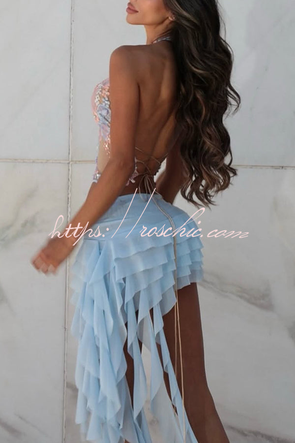Color Pleated Ruffle Ribbon Cake Mini Skirt