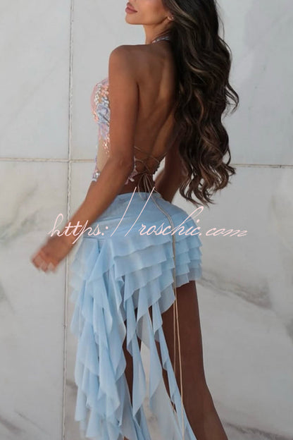 Color Pleated Ruffle Ribbon Cake Mini Skirt