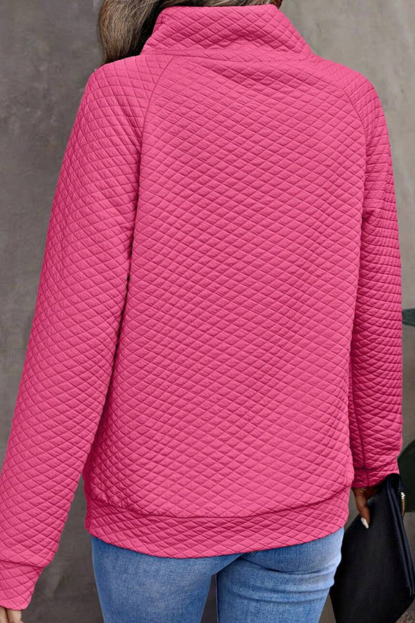 Color Plaid Turtleneck Button Sweatshirt