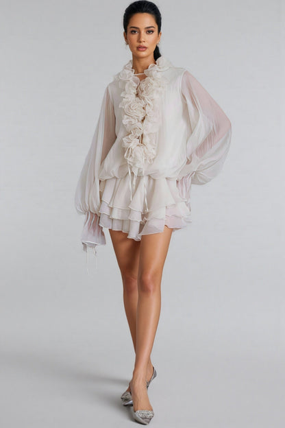 Elsonv 3d Lantern Sleeve Mini Dress