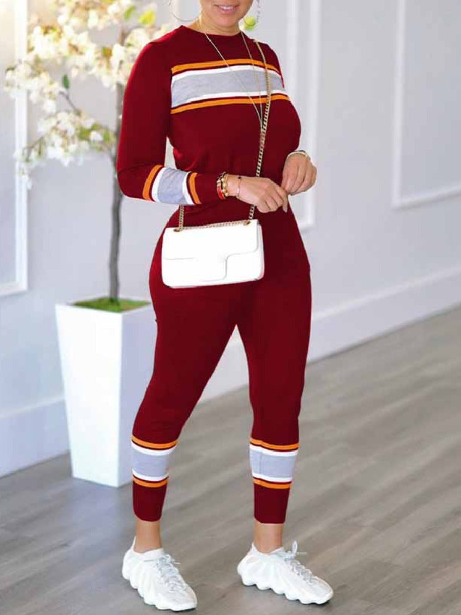 Striped Patchwork Skinny Pants Set Bo3047